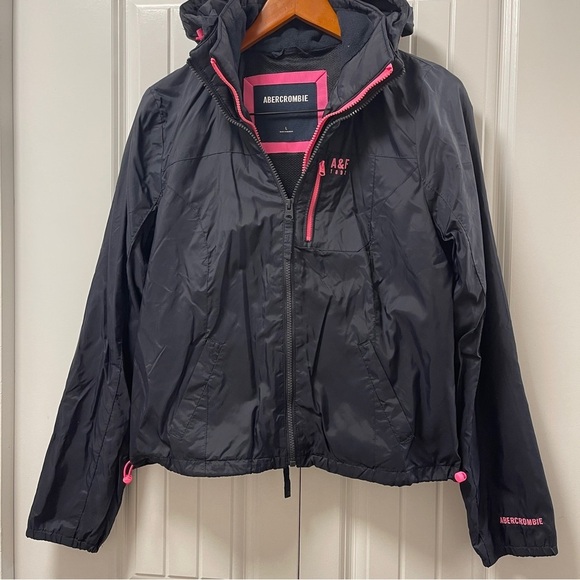 Abercrombie & Fitch Navy Hooded Rain Jacket - L - Picture 2 of 11